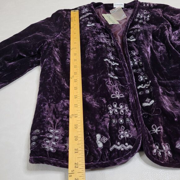 New Chicos Lula Jacket Purple Crushed Velvet Embroidered Beaded Blazer Size 2 - Picture 9 of 11